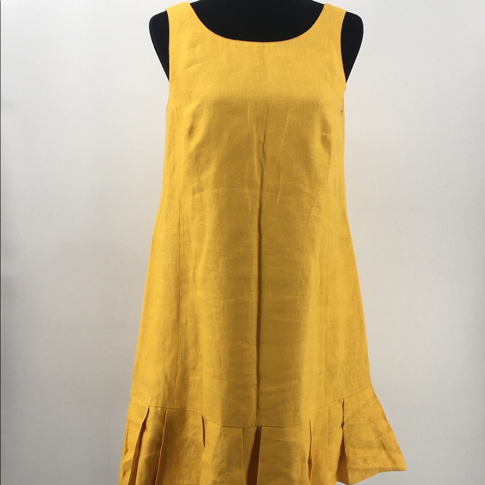 Mustard Yellow Linen Ellen Tracey Sleeveless Pleated Dress Size 4